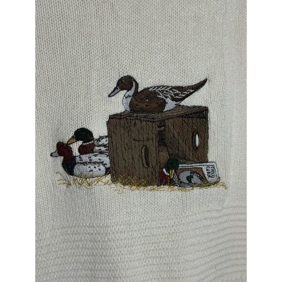 VTG 90s Fieldmaster Sweater Cream Mens Large Ducks Grandpa Dad Retro USA Hunting - Picture 4 of 6